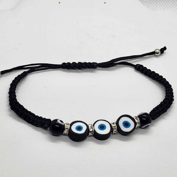 Brand New BLACK Evil Eye Adjustable Bracelet - Picture 3 of 4